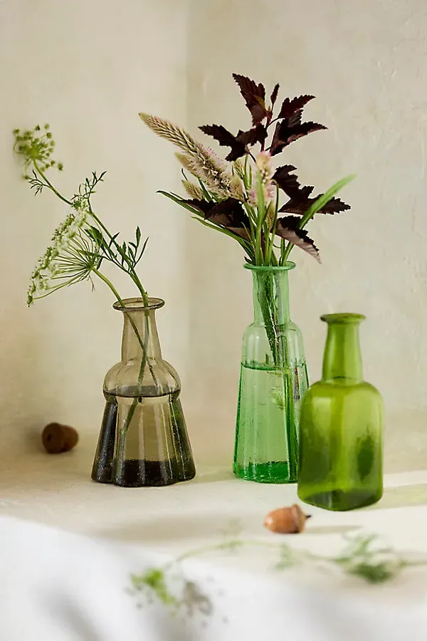 Verdant Recycled Glass Bud Vases Set of 3 - Green by Anthropologie