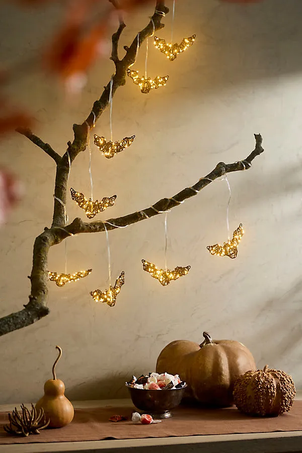 Vine Bat LED Light Strand - Black, Rattan by Anthropologie