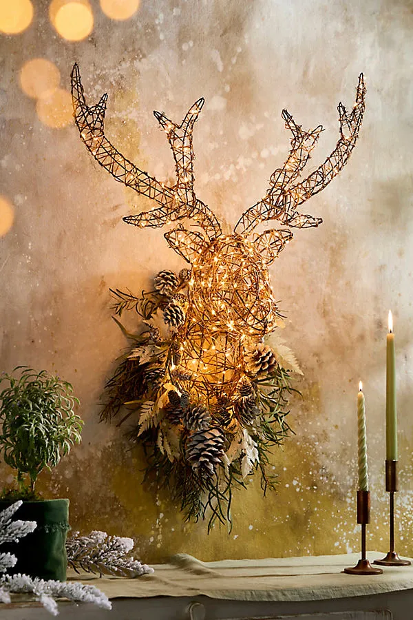 Vine Stag Bust LED Illuminated - Rattan by Anthropologie