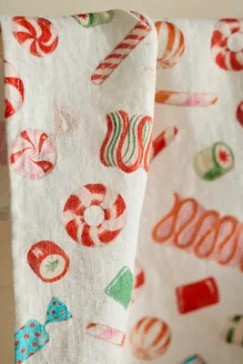Vintage Candy Linen Dish Towel - Red by Anthropologie, alternate view