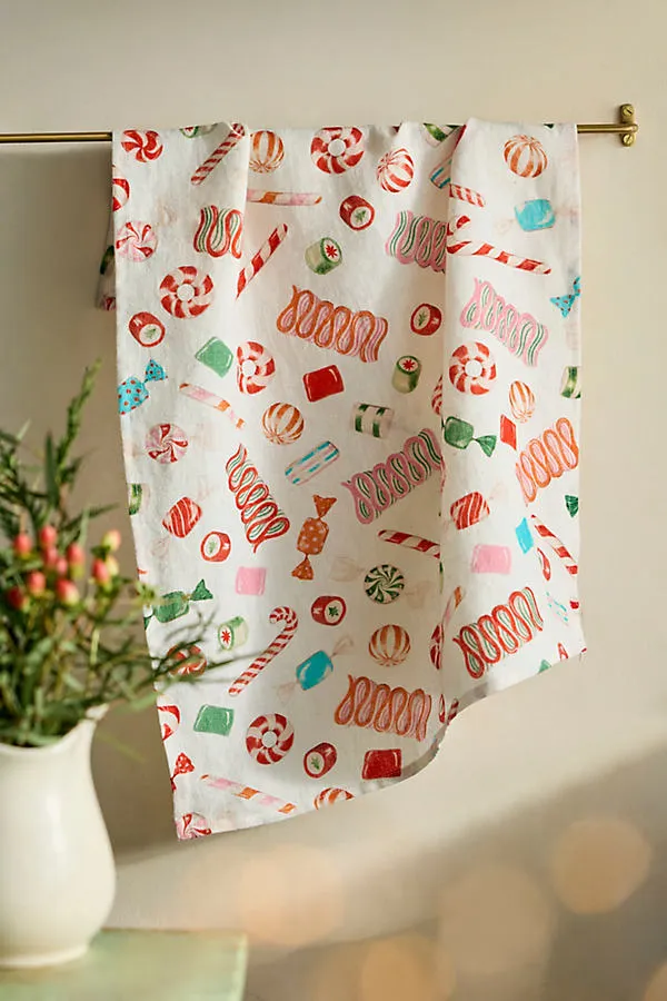 Vintage Candy Linen Dish Towel - Red by Anthropologie