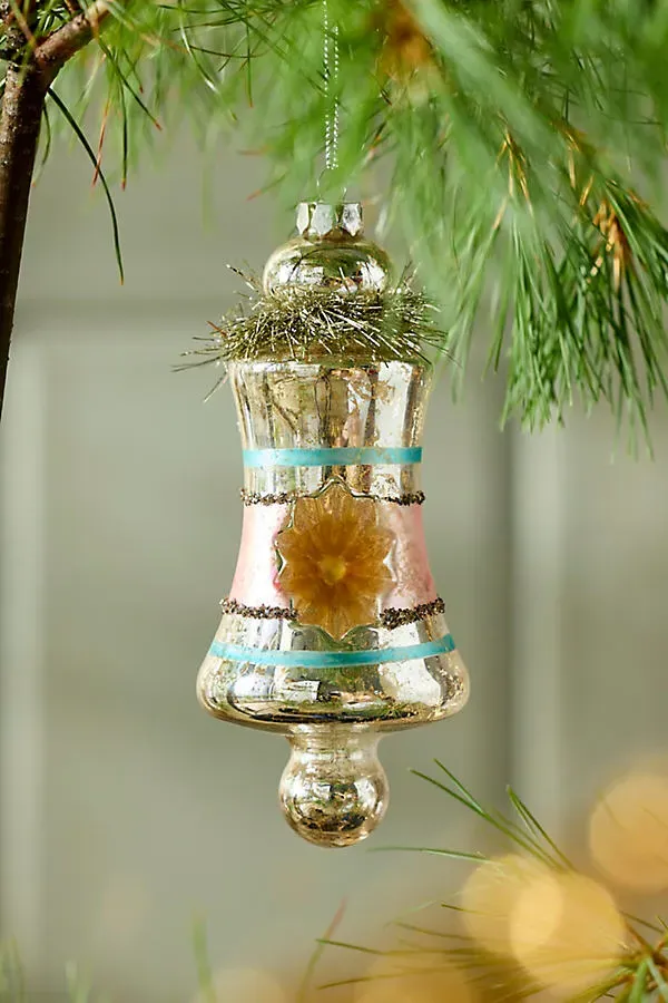 Vintage Tinsel Bell Glass Ornament by Anthropologie
