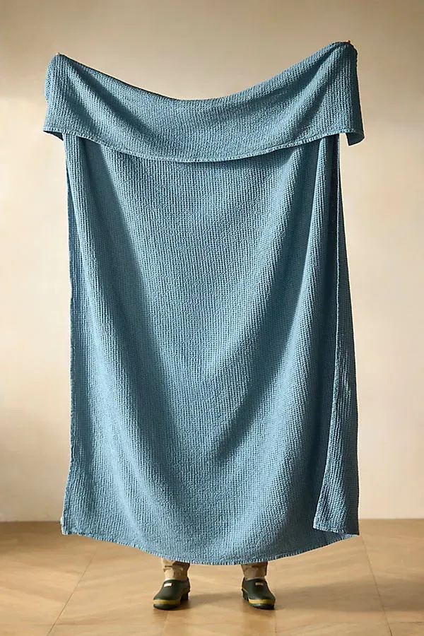 Waffle Linen + Cotton Throw - Blue by Anthropologie