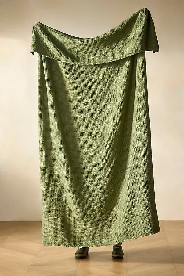 Waffle Linen + Cotton Throw - Green by Anthropologie