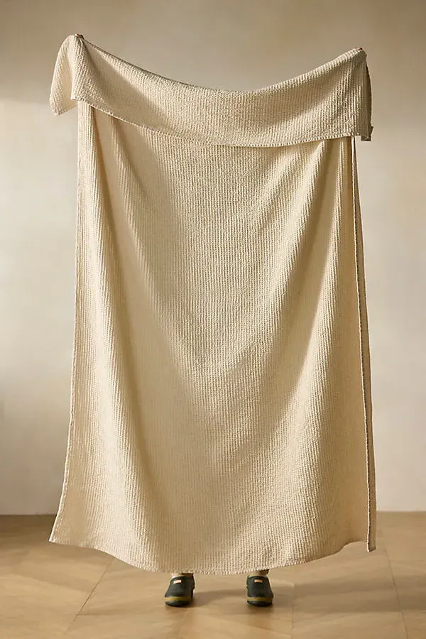 Waffle Linen + Cotton Throw - Ivory by Anthropologie