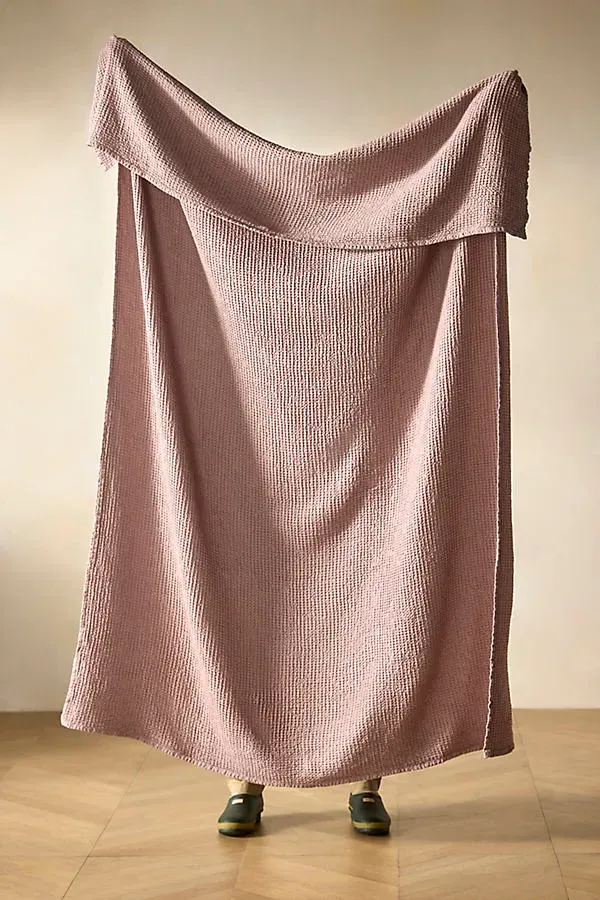 Waffle Linen + Cotton Throw - Pink by Anthropologie