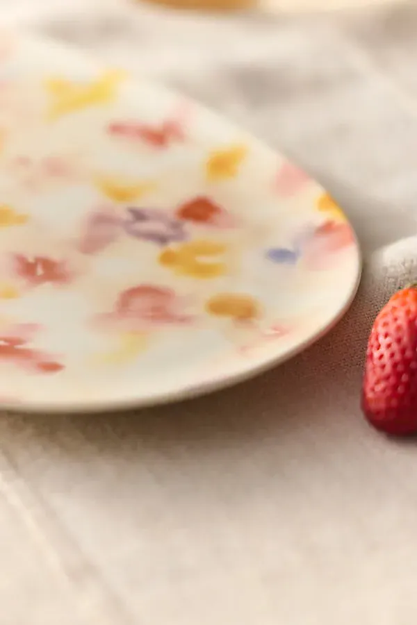 Watercolor Floral Serving Platter - Pink, Stoneware by Anthropologie, alternate view