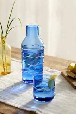 Wave Carafe and Water Glass Set - Blue, Glass product