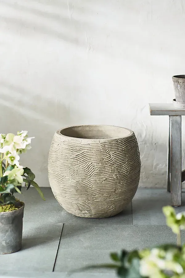 Wavy Concrete Orb Planter - Brown, Concrete product