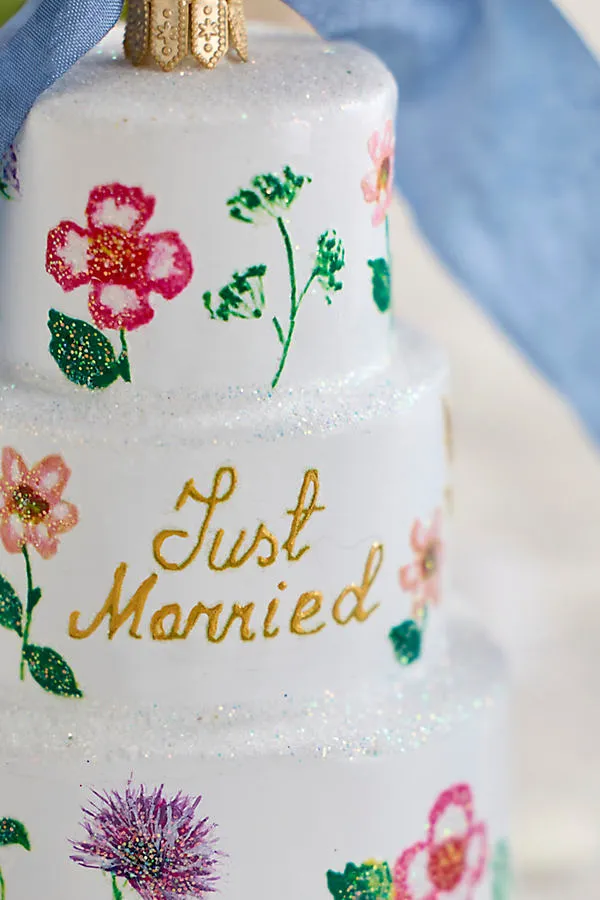 Wedding Cake Glass Ornament with Floral Motifs product