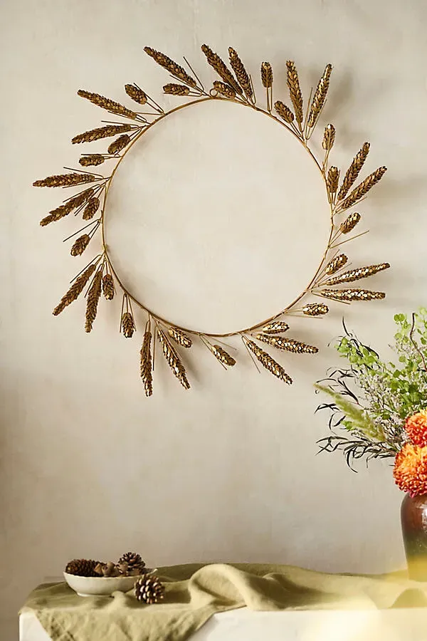 Wheat Field Iron Oval Wreath - Gold by Anthropologie