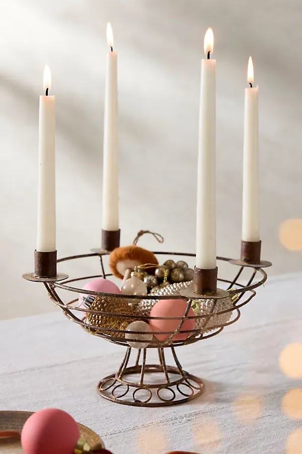 Wire Basket Candelabra - Brown, Wire by Anthropologie