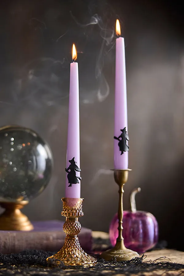 Witch + Broomstick Taper Candles Set of 2 - Purple by Anthropologie