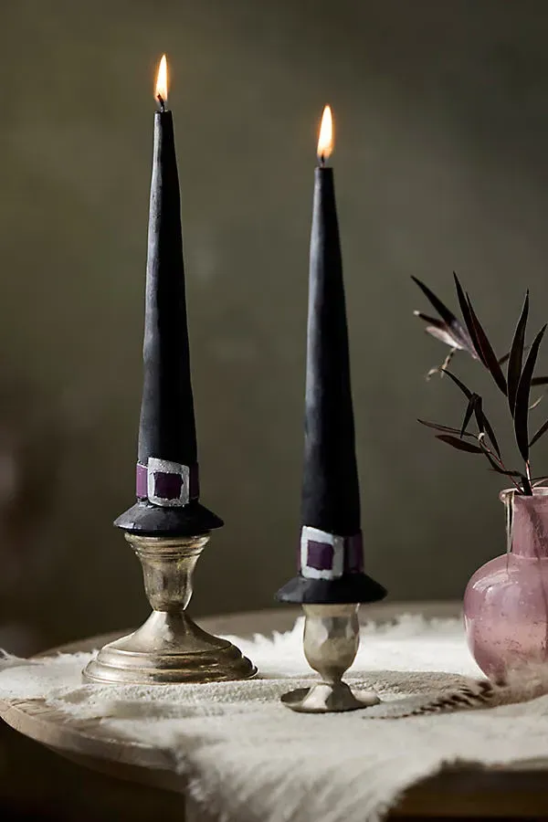 Witch Hat Taper Candles Set of 2 - Black, Paraffin Wax by Anthropologie