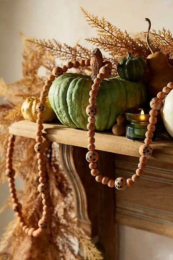 Wooden Pumpkin Garland - Orange, Mango Wood by Anthropologie