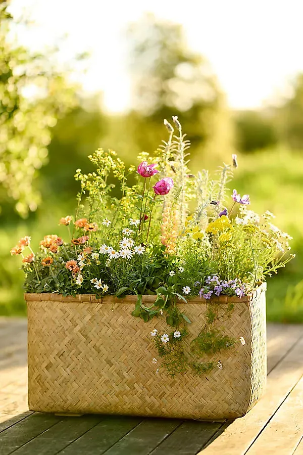 Woven Bamboo Fiber Trough Planter - Beige product