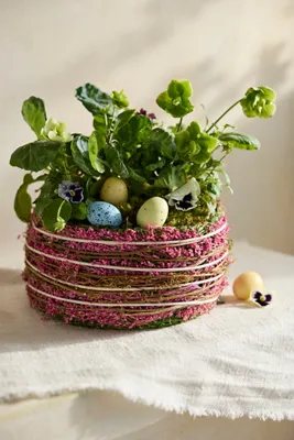 Woven Basket Planter - Pink, Straw & Rattan product