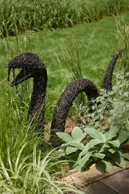 Woven Rattan Snake Garden Stake Set - Black by Anthropologie, alternate view
