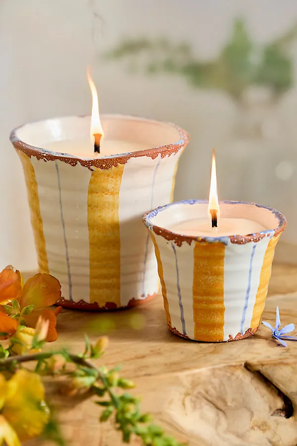 Yellow Stripe Citronella Candle - Yellow, Ceramic by Anthropologie