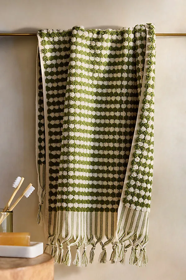 Two-Tone Textured Hand Towel - Green, Cotton by Anthropologie