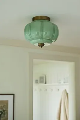 Eloise Scallop Flush Mount Ceiling Light - Green, Milk Glass product