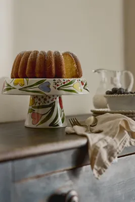 Blooming Hearts Stoneware Cake Stand - Multicolour by Anthropologie, alternate view