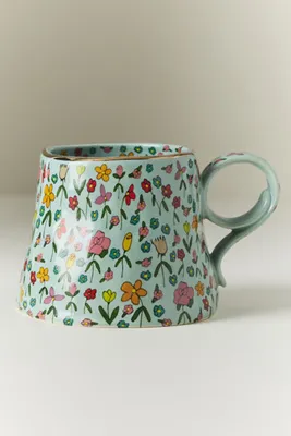 Blooming Hearts Stoneware Mug - Blue by Anthropologie, image 2