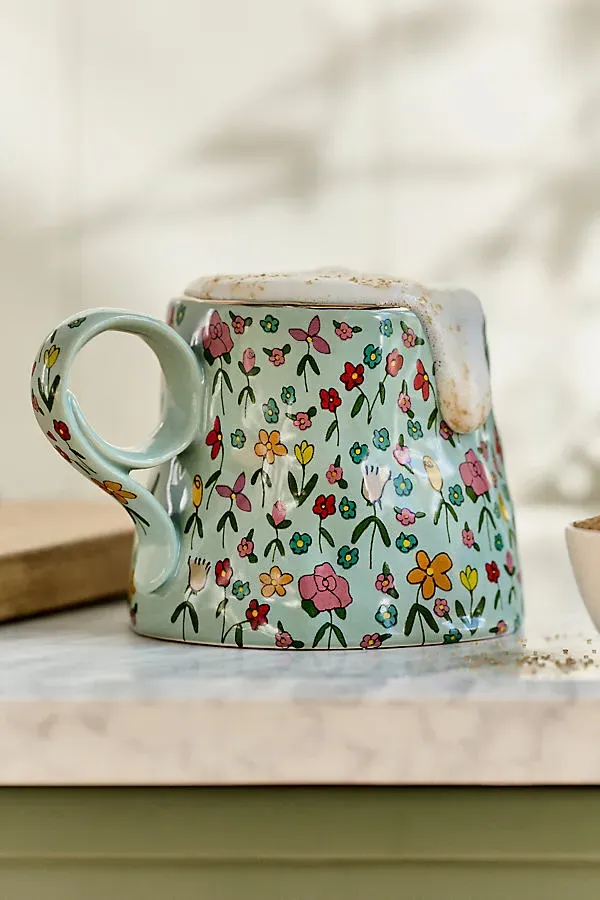 Blooming Hearts Stoneware Mug - Blue by Anthropologie