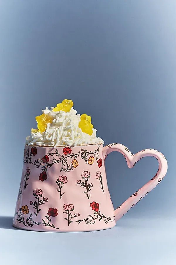 Blooming Hearts Stoneware Mug - Pink by Anthropologie