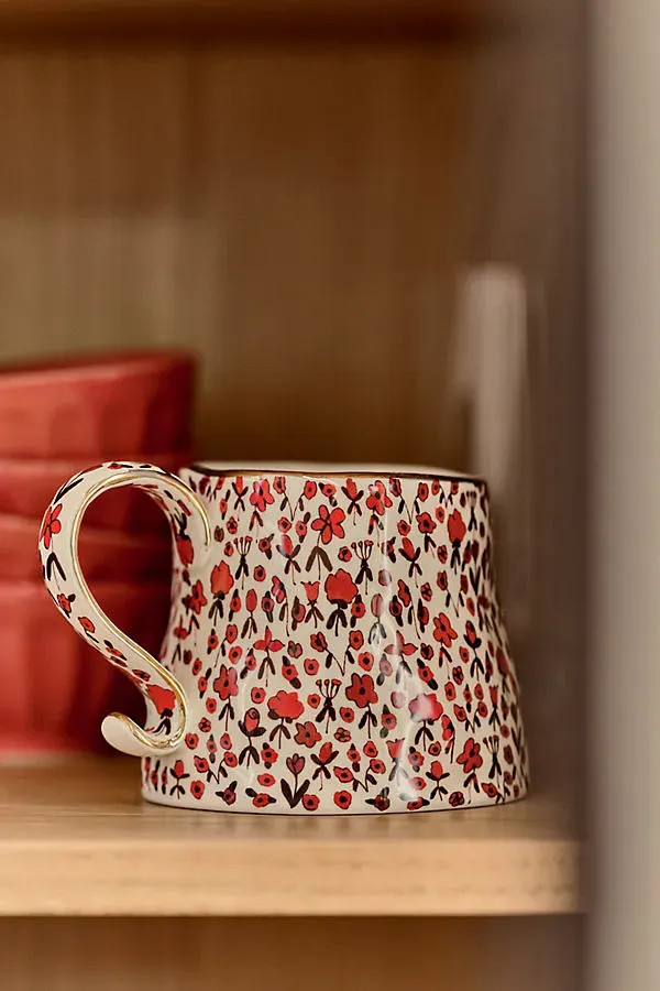 Blooming Hearts Stoneware Mug - Red by Anthropologie