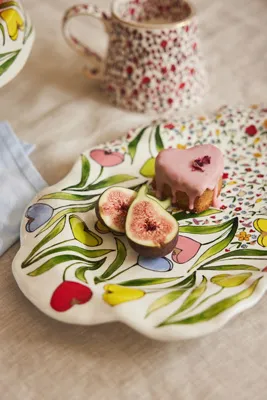 Blooming Hearts Stoneware Platter - Multicolour by Anthropologie, alternate view