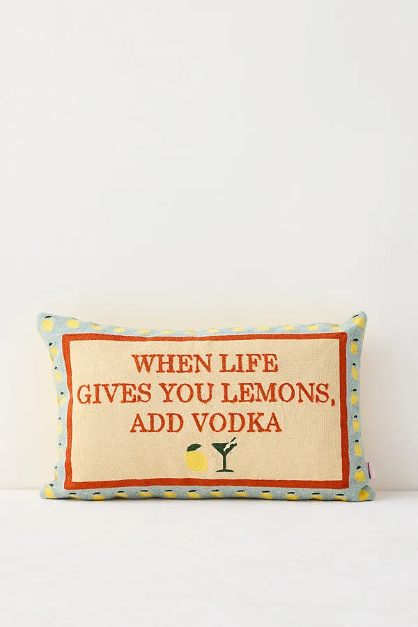 Lemons & Vodka Needlepoint Cushion - Green, Cotton product