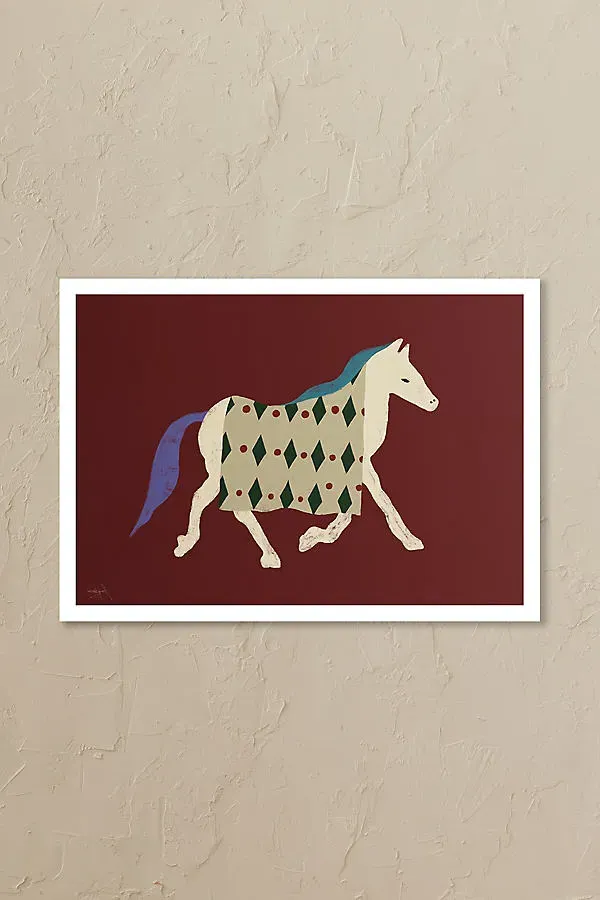 Horse Bordo Small Wall Art Print - Red product