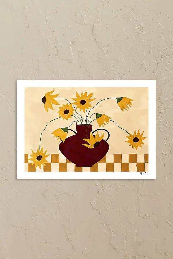 Sunflowers in Burgundy Vase Art Print - Small product