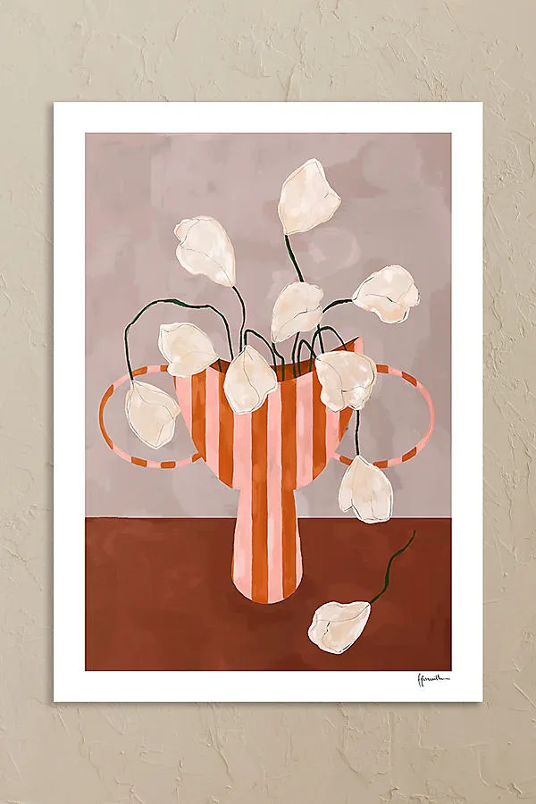 White Flowers in Striped Vase Art Print - Small product