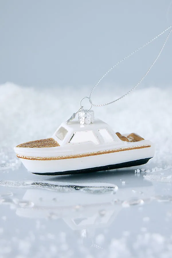 Glass Cabin Boat Ornament - White by Anthropologie