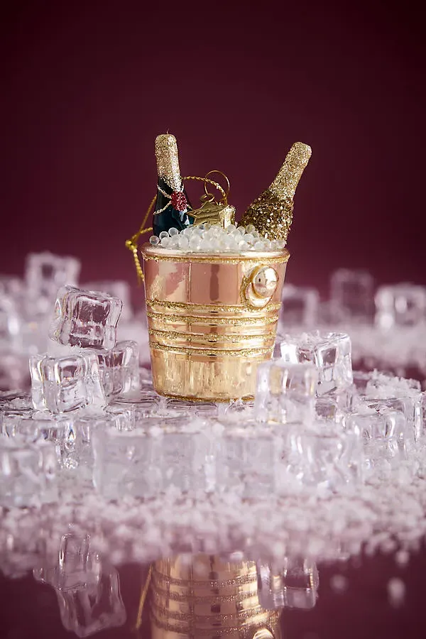 Glass Champagne Bucket Ornament - Gold by Anthropologie