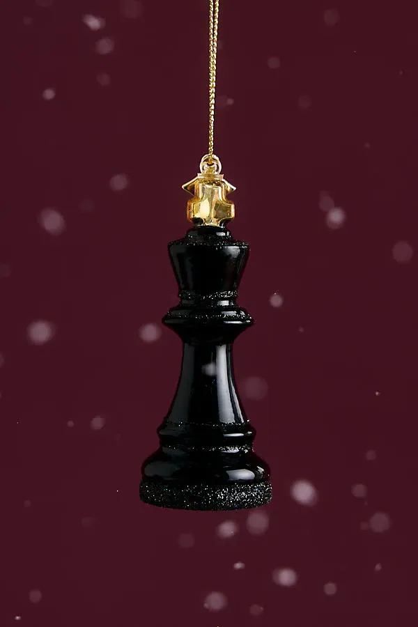 Glass Queen Chess Piece Ornament - Black by Anthropologie