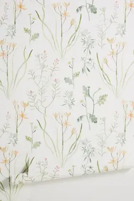 Alpine Botanical Floral Wallpaper - White, Green product