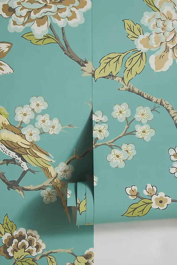 Fanciful Floral Bird Wallpaper - Blue product