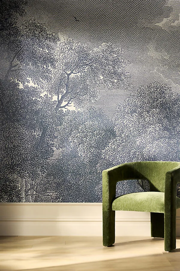 York Wallcoverings Etched Arcadia Floral Landscape Mural - Grey by Anthropologie
