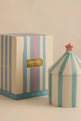 Charcoal & Matcha Carnival Ceramic Candle - Blue, Cotton product