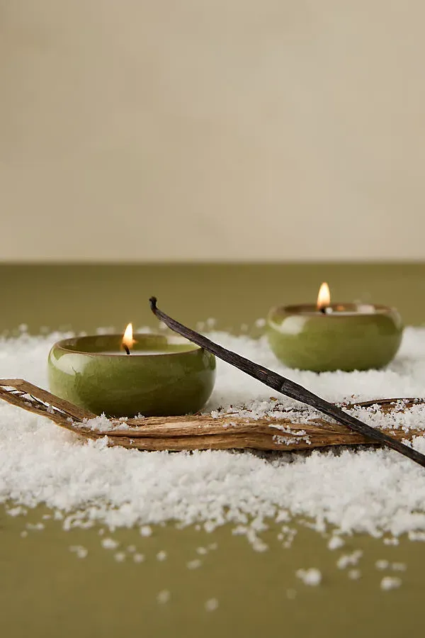 Myrrh & Tonka Ceramic Tealights Set of 2 by Anthropologie, alternate view