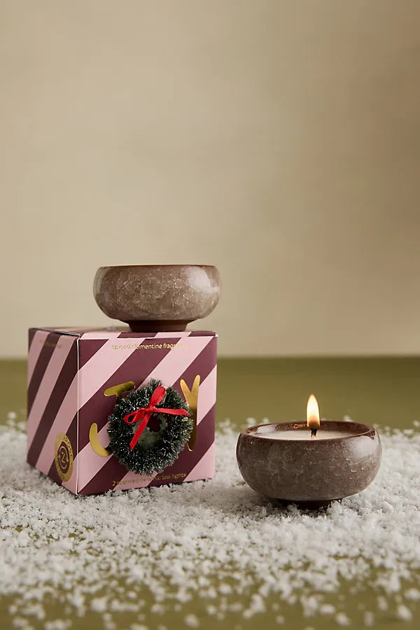 Spiced Clementine Ceramic Tealights - Set of 2 by Anthropologie