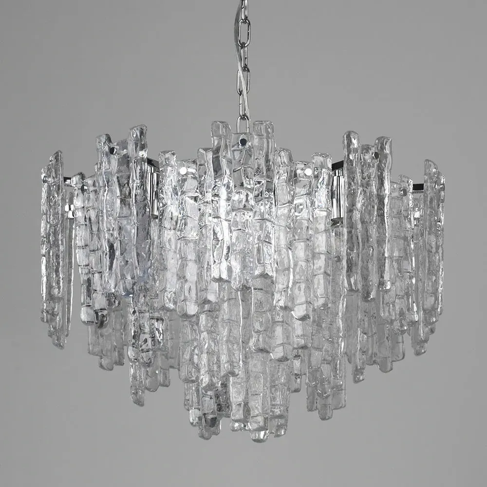 Large Pendant Light Vintage Ice Glass - Chrome