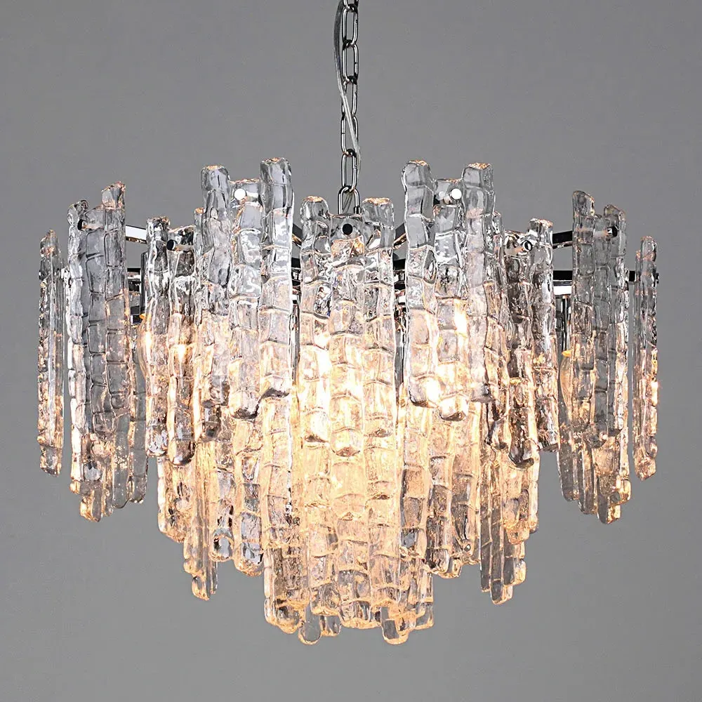 Large Pendant Light Vintage Ice Glass - Gold