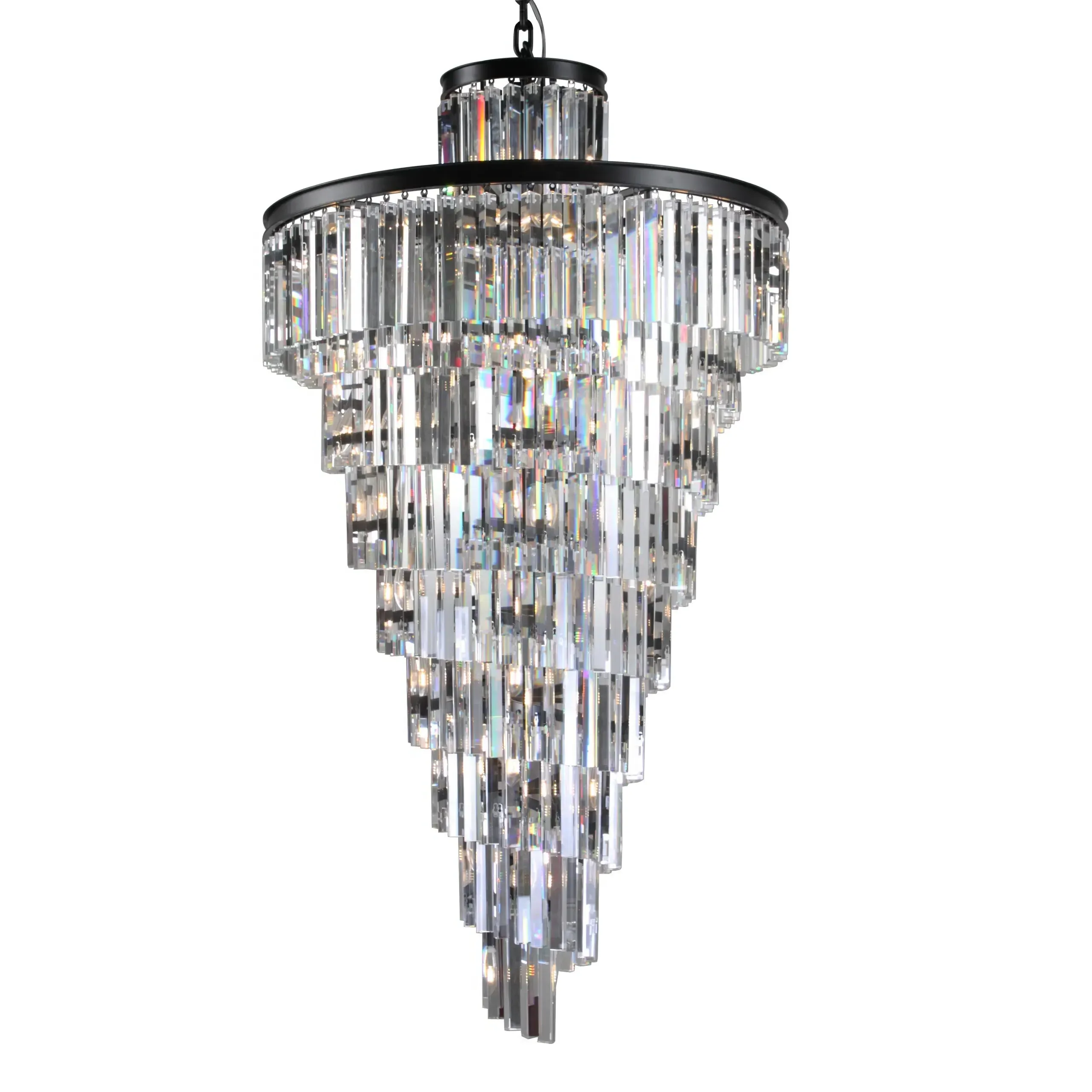 Large Spiral Pendant Light - Black, Crystal