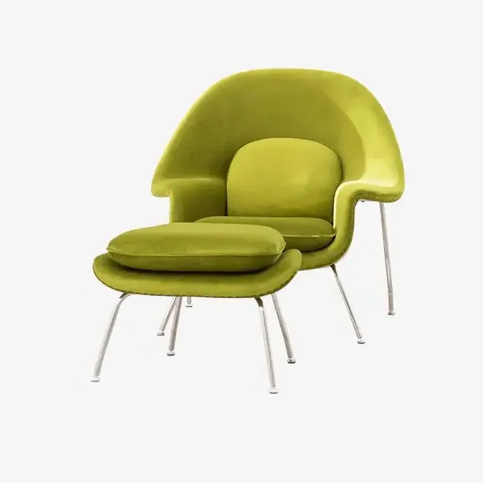Ottoman with Cushioned Top - Green, Velvet