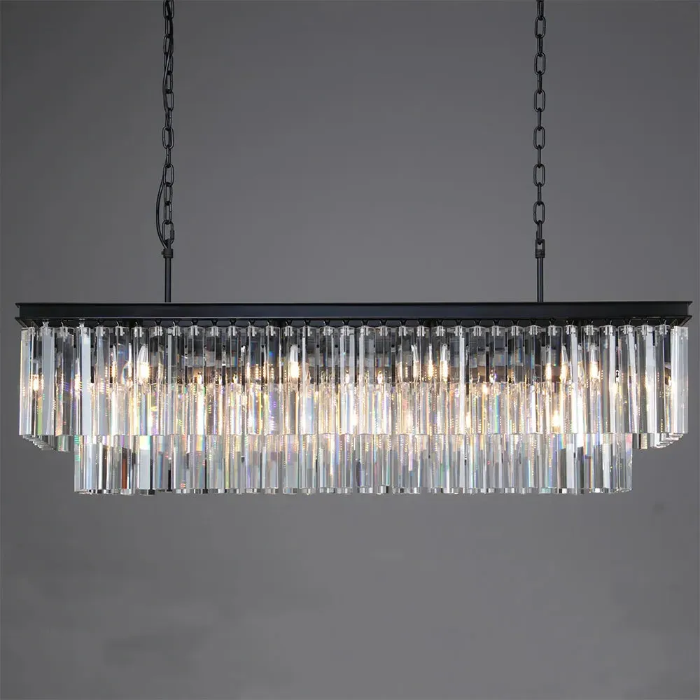 Rectangular Crystal Pendant Light - Black