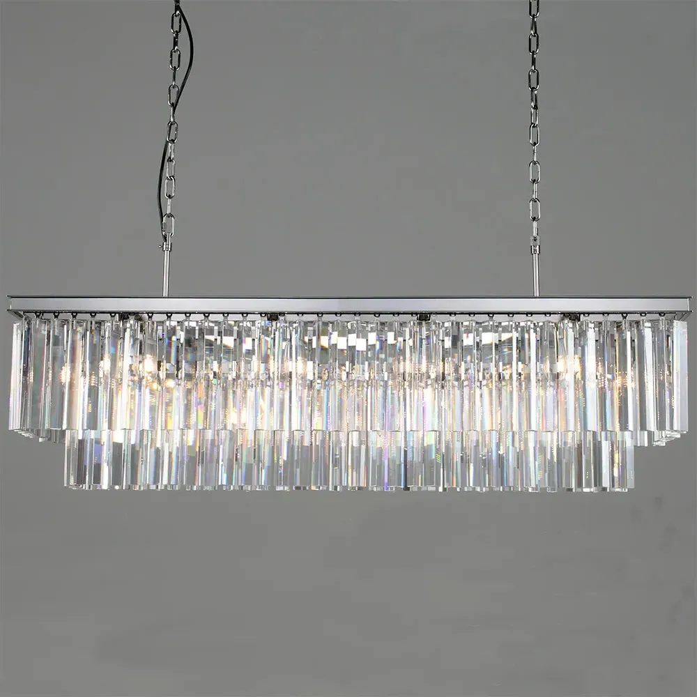 Rectangular Crystal Pendant Light - Polished Nickel